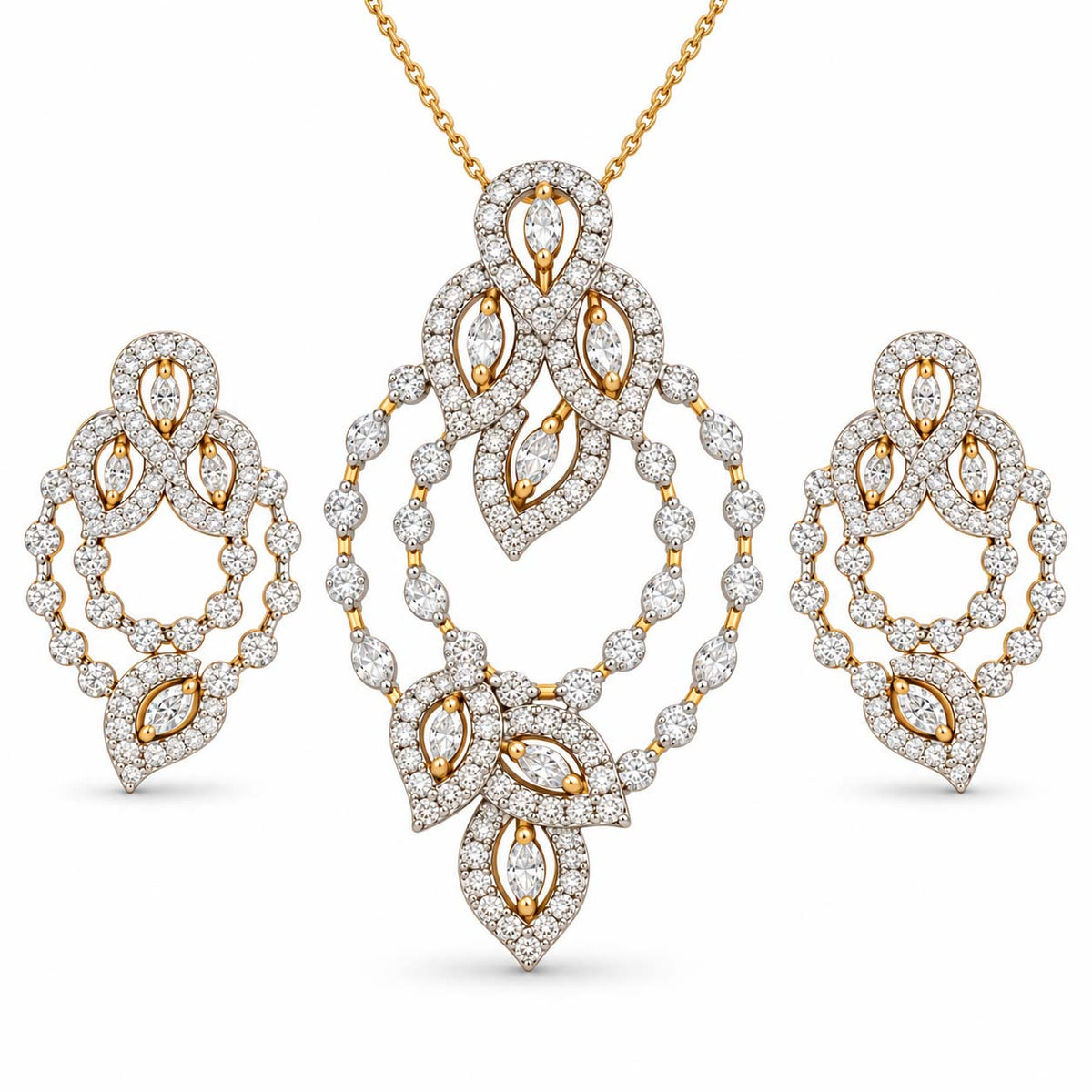 Majestic Crest 18K Gold Diamond Pendant Set
