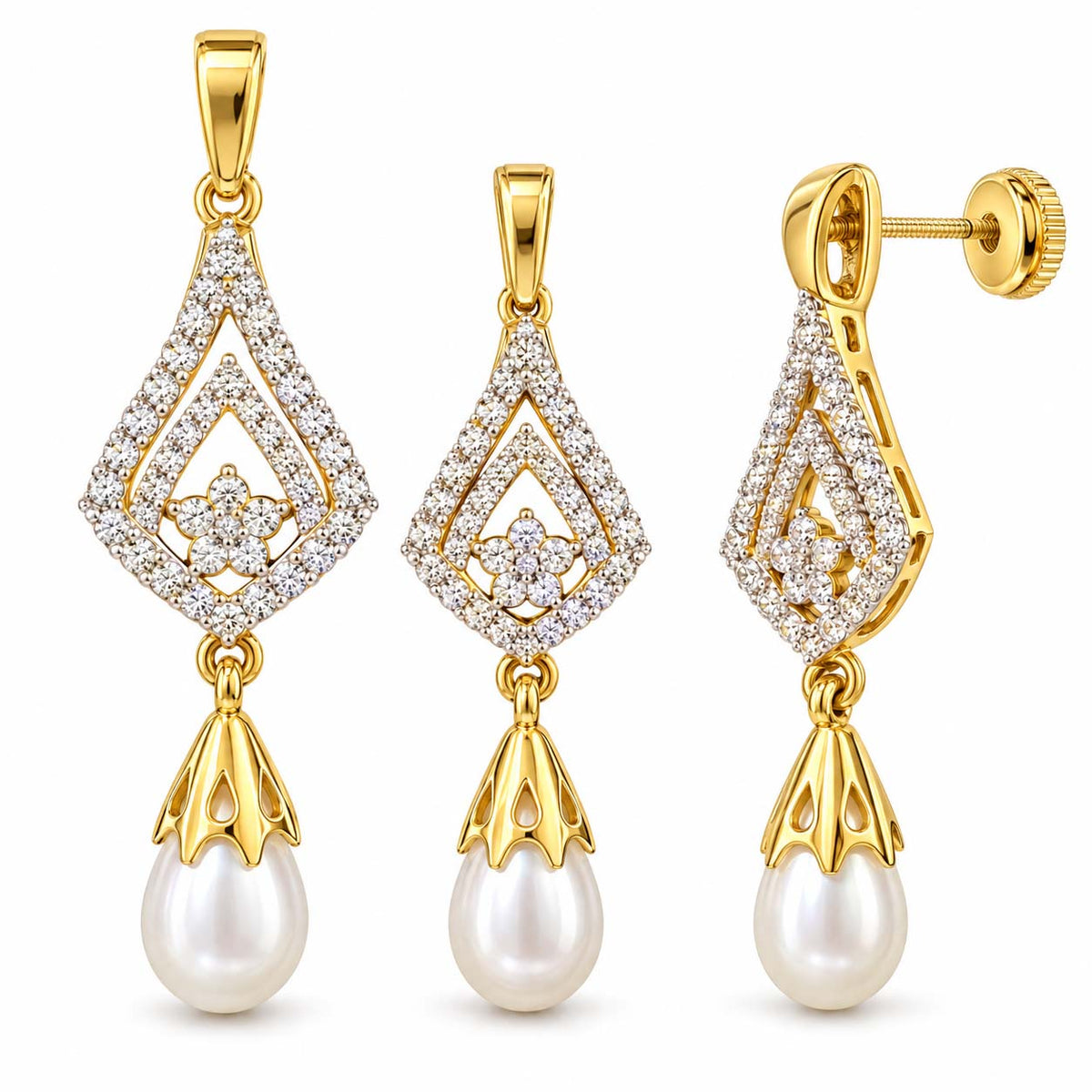 Diamond & Pearl Drop Pendant Set