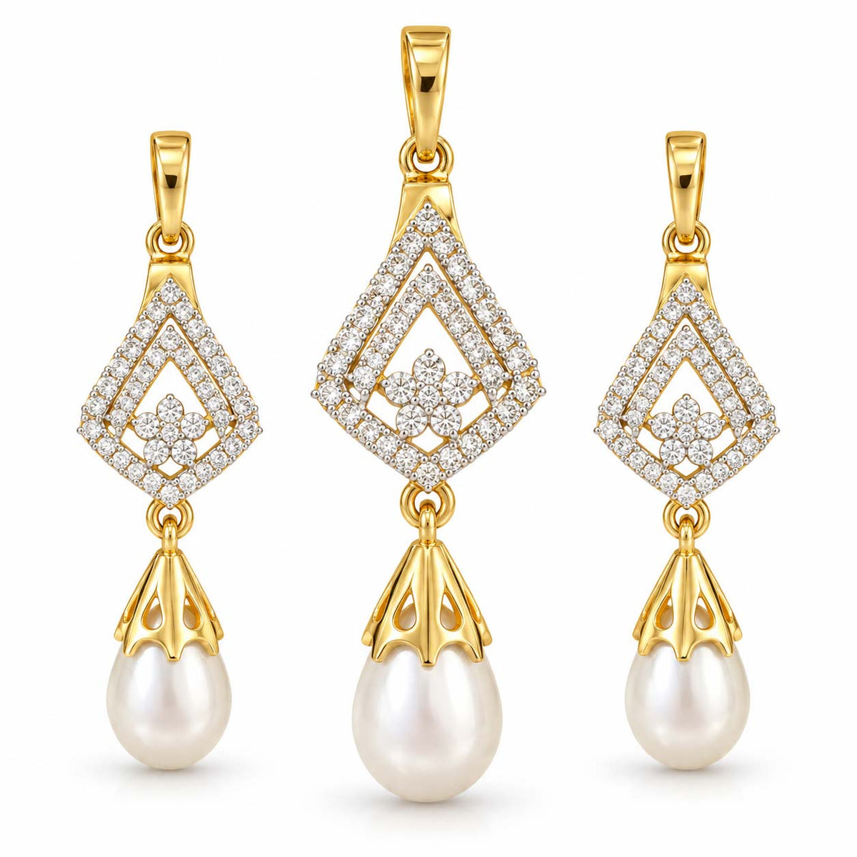 Diamond & Pearl Drop Pendant Set