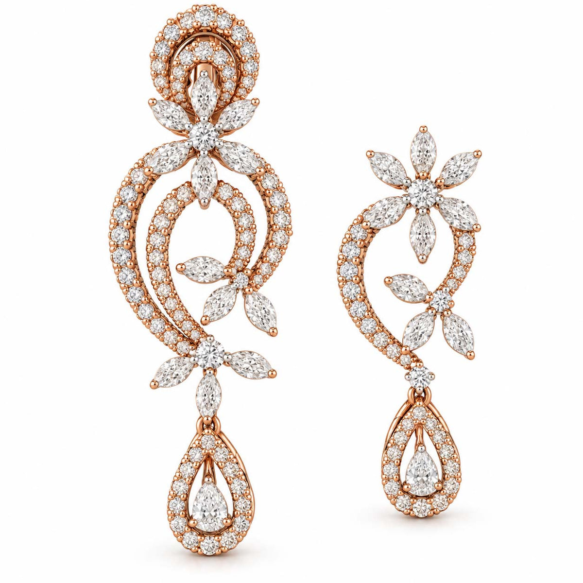 Floral Cascade Diamond Pendant Set
