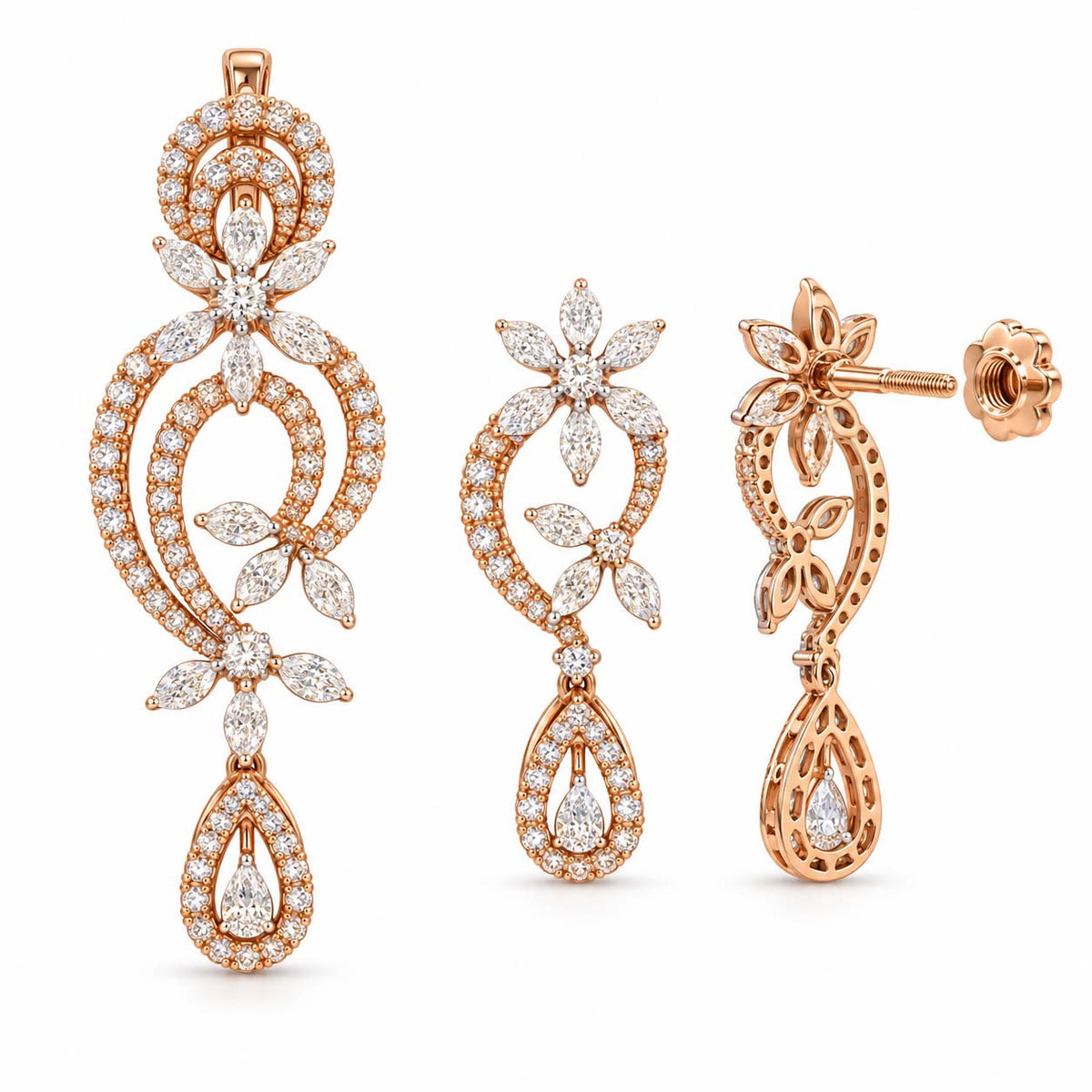 Floral Cascade Diamond Pendant Set