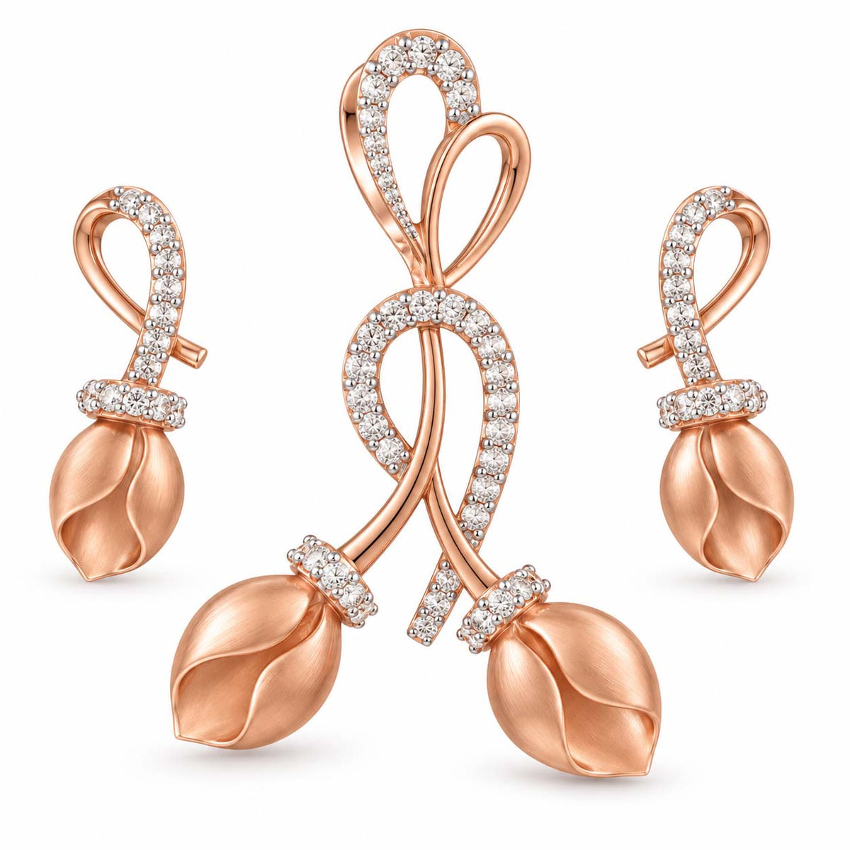 Graceful Leaf Diamond Pendant Set