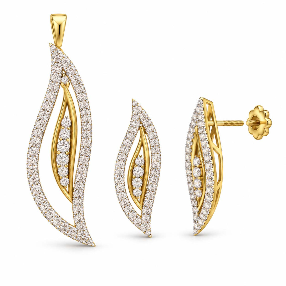 Radiant Curve Diamond Pendant & Earrings