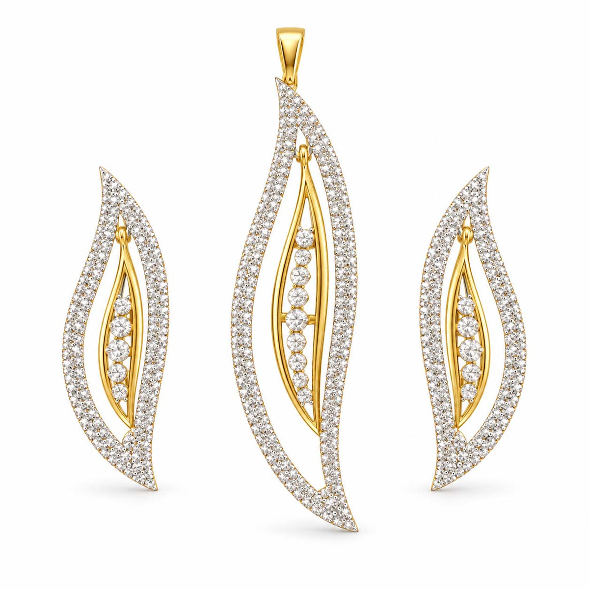 Radiant Curve Diamond Pendant & Earrings