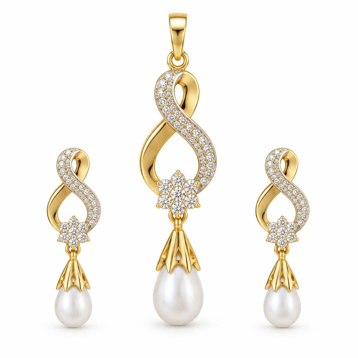 Forever Flow Diamond Pearl Pendant Set