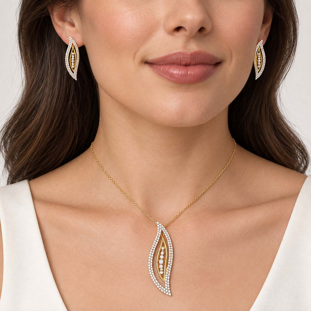 Radiant Curve Diamond Pendant & Earrings