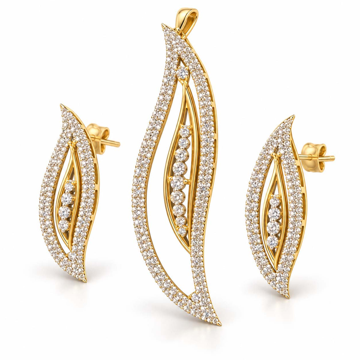 Radiant Curve Diamond Pendant & Earrings