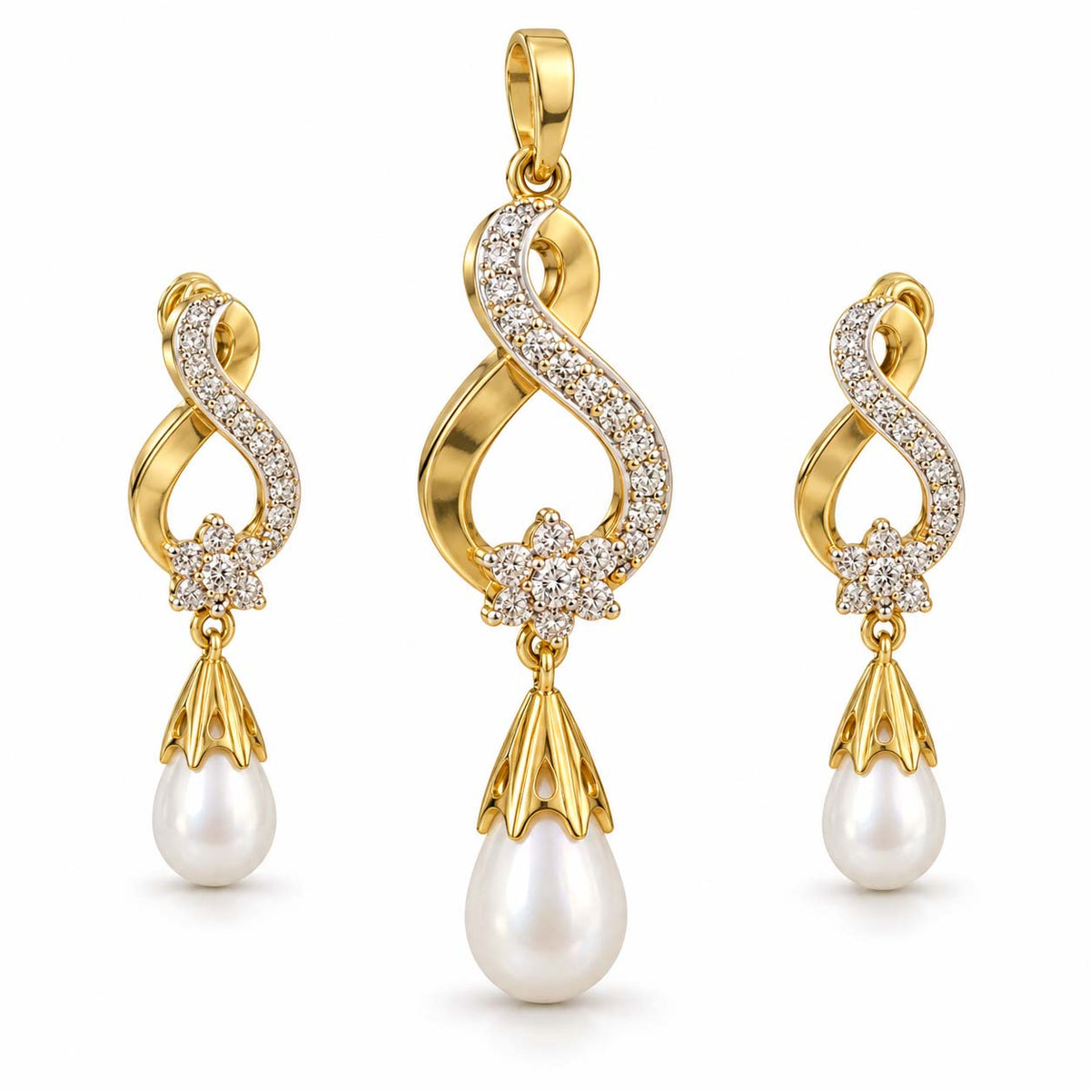 Forever Flow Diamond Pearl Pendant Set
