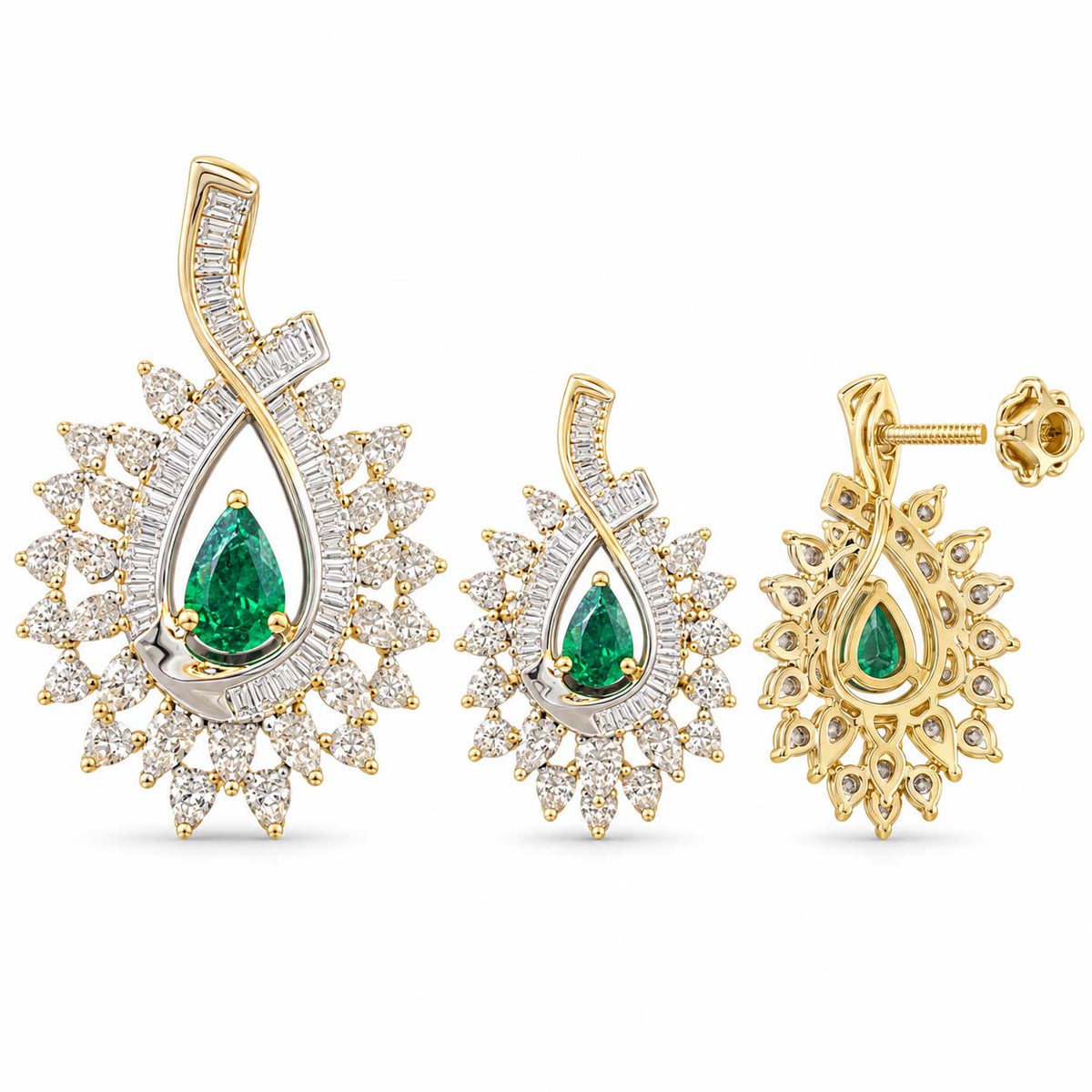 Queen’s Tear Emerald Diamond Pendant Set