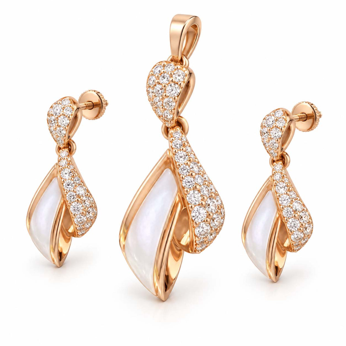 Luminous Grace 18K Gold Diamond Pendant Set