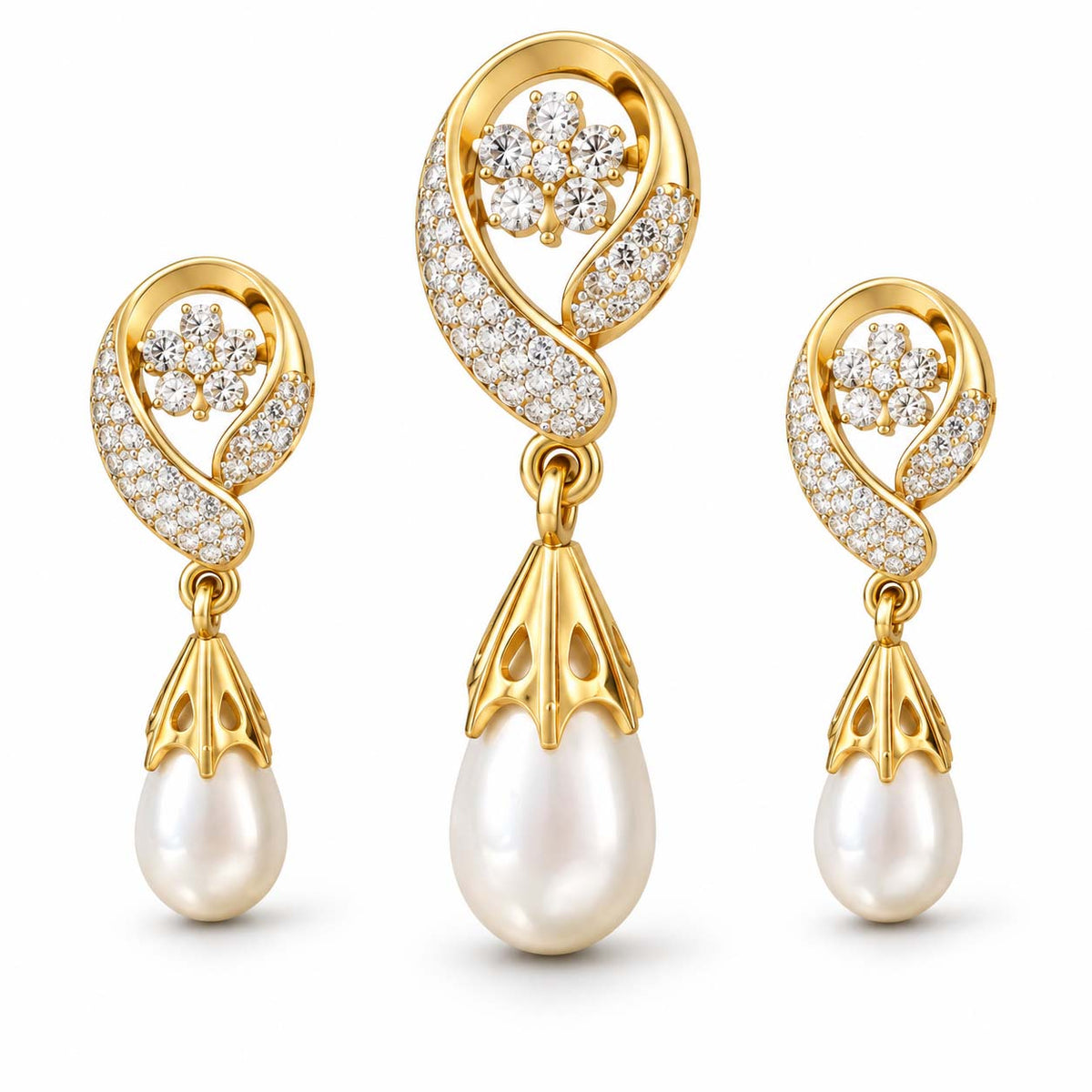 Eternal Paisley Diamond Pearl Pendant Set