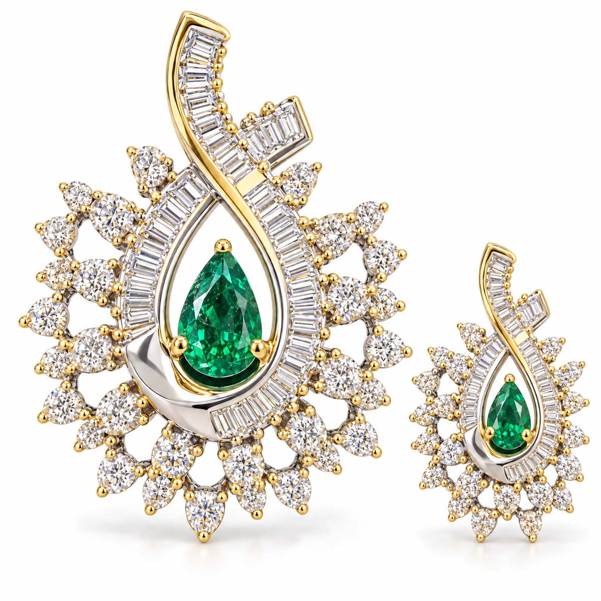 Queen’s Tear Emerald Diamond Pendant Set