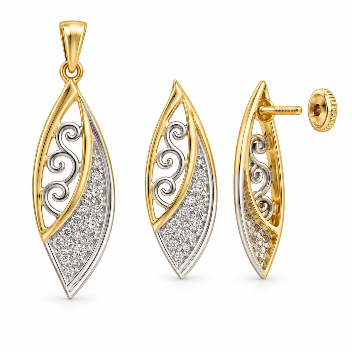 Aurora Gleam 14K Gold Diamond Pendant Set