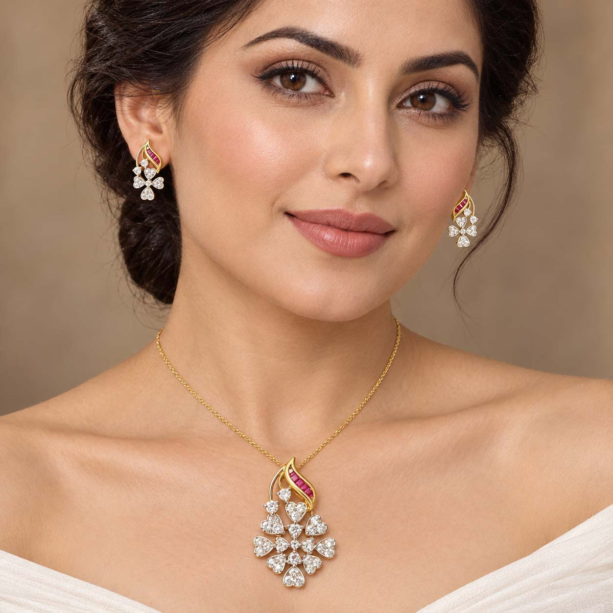 Regal Radiance 14K Gold Diamond Pendant Set