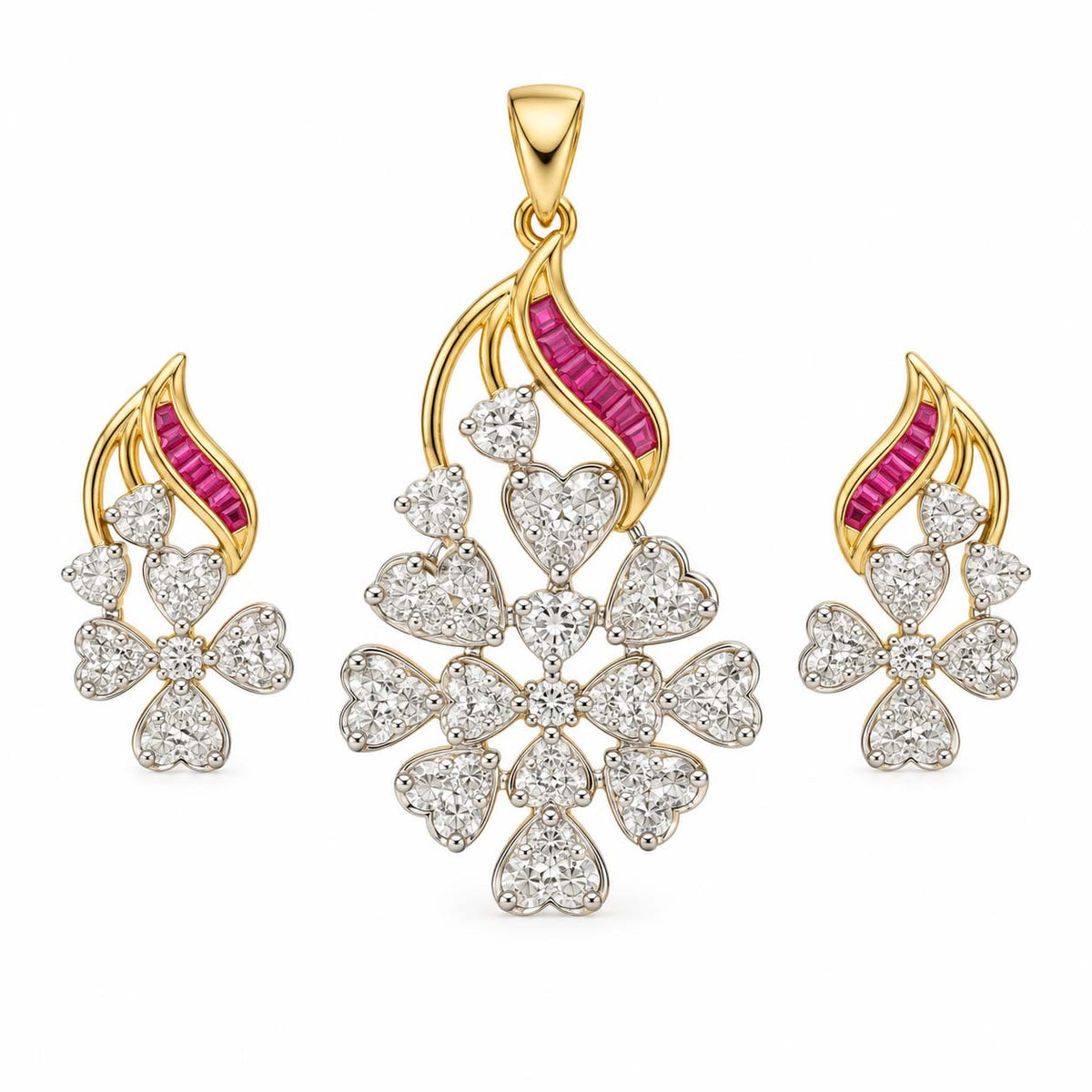 Regal Radiance 14K Gold Diamond Pendant Set