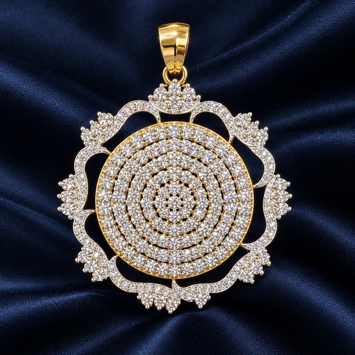 Yellow Gold Diamond Circular Floral Pendant for Women | Savya Jewels