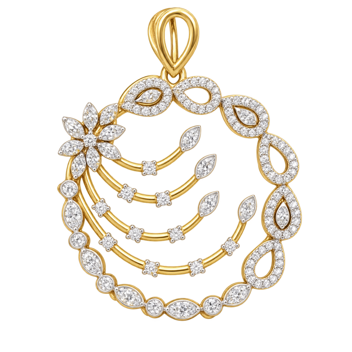 Yellow Gold Floral Openwork Diamond Pendant for Women | Savya Jewels