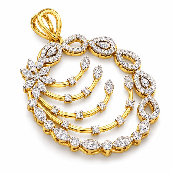 Yellow Gold Floral Openwork Diamond Pendant for Women | Savya Jewels