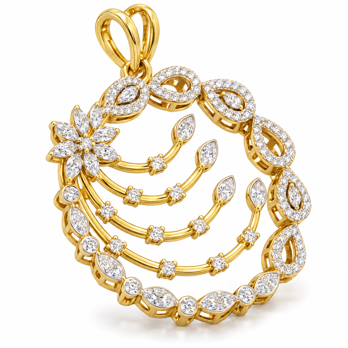 Yellow Gold Floral Openwork Diamond Pendant for Women | Savya Jewels