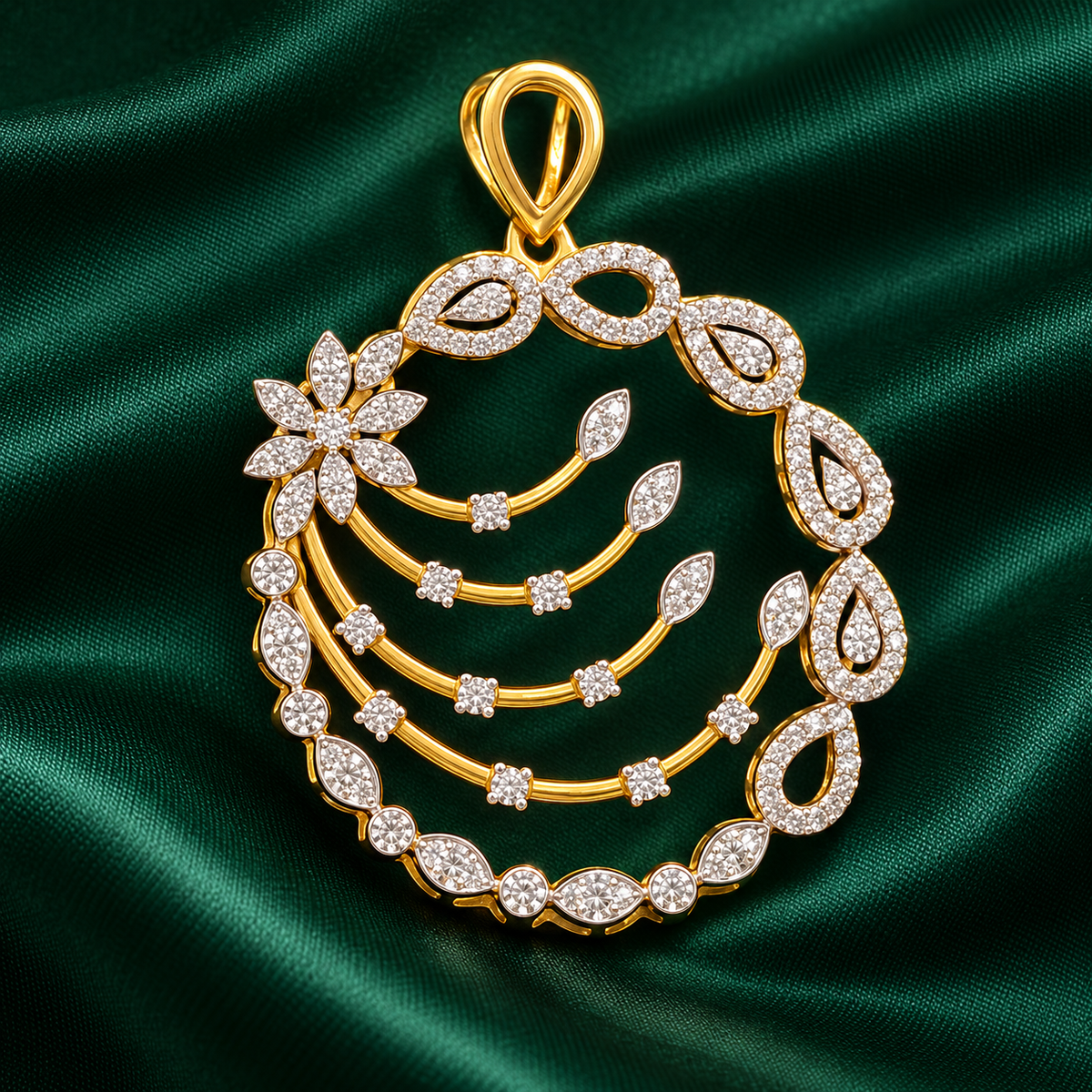 Yellow Gold Floral Openwork Diamond Pendant for Women | Savya Jewels