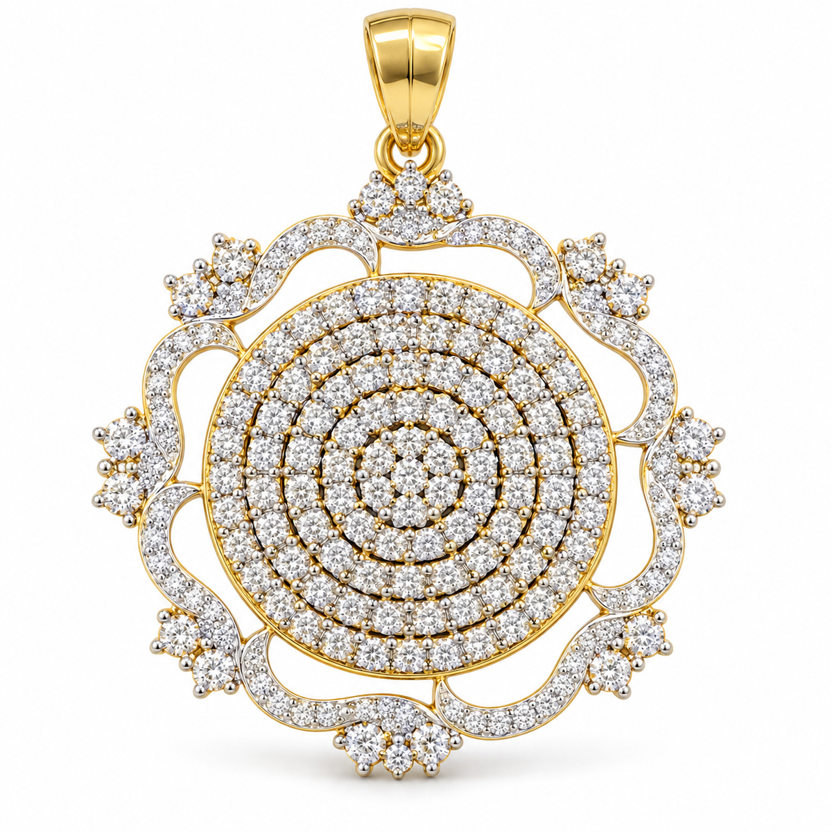 Yellow Gold Diamond Circular Floral Pendant for Women | Savya Jewels