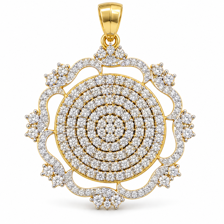 Yellow Gold Diamond Circular Floral Pendant for Women | Savya Jewels