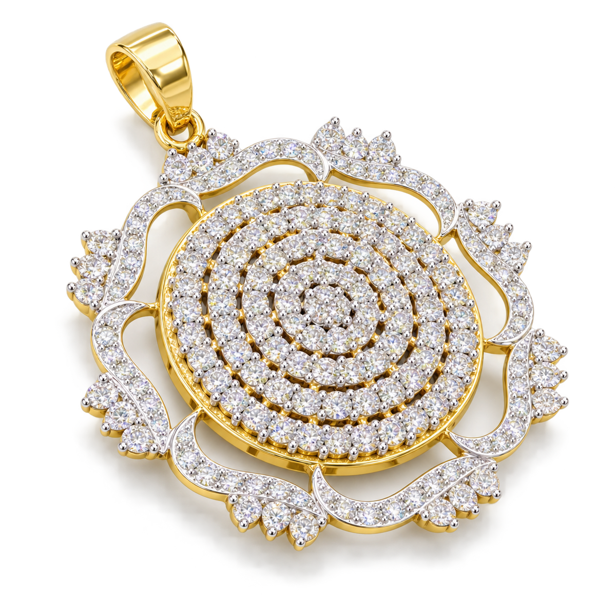 Yellow Gold Diamond Circular Floral Pendant for Women | Savya Jewels