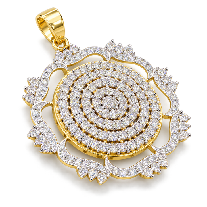 Yellow Gold Diamond Circular Floral Pendant for Women | Savya Jewels