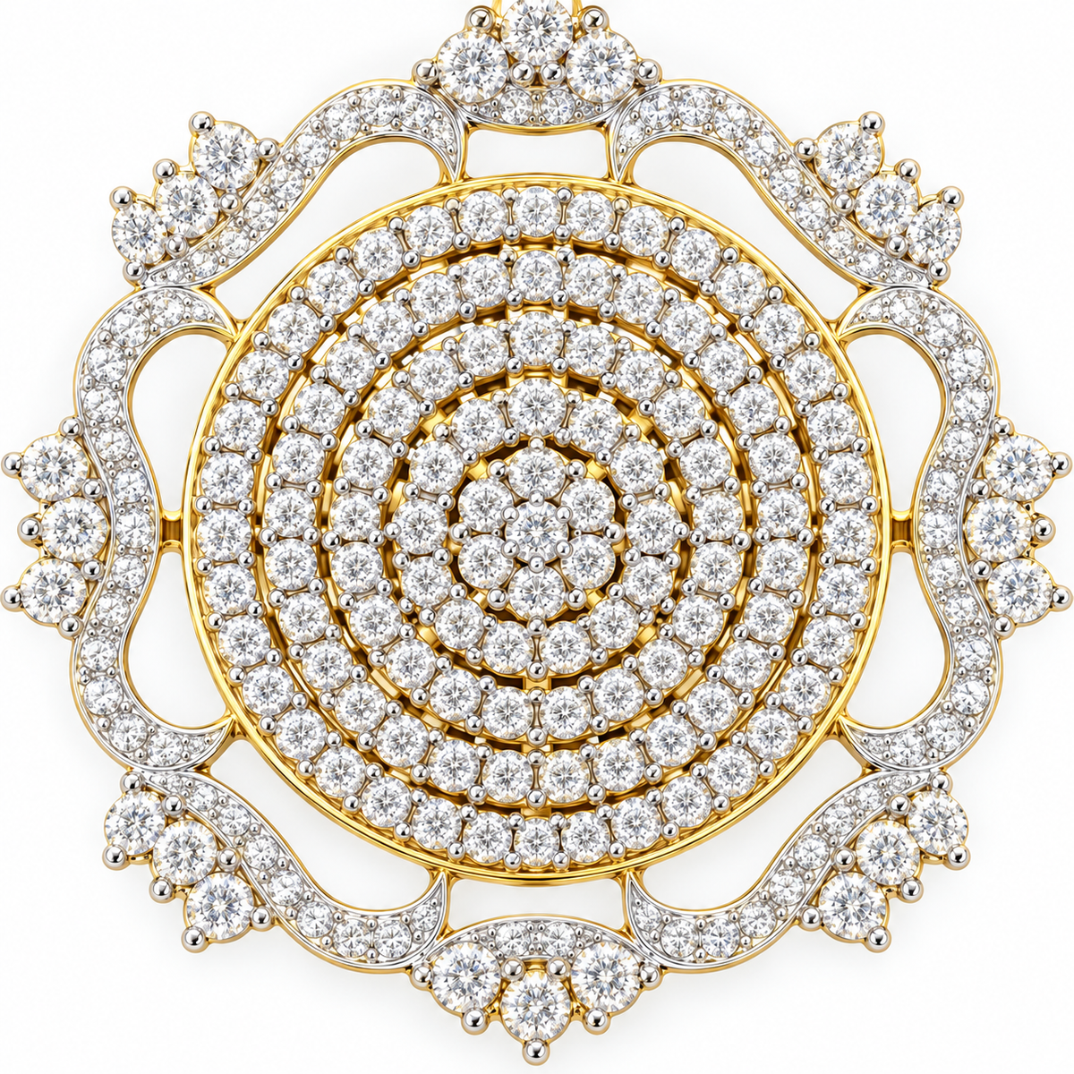Yellow Gold Diamond Circular Floral Pendant for Women | Savya Jewels