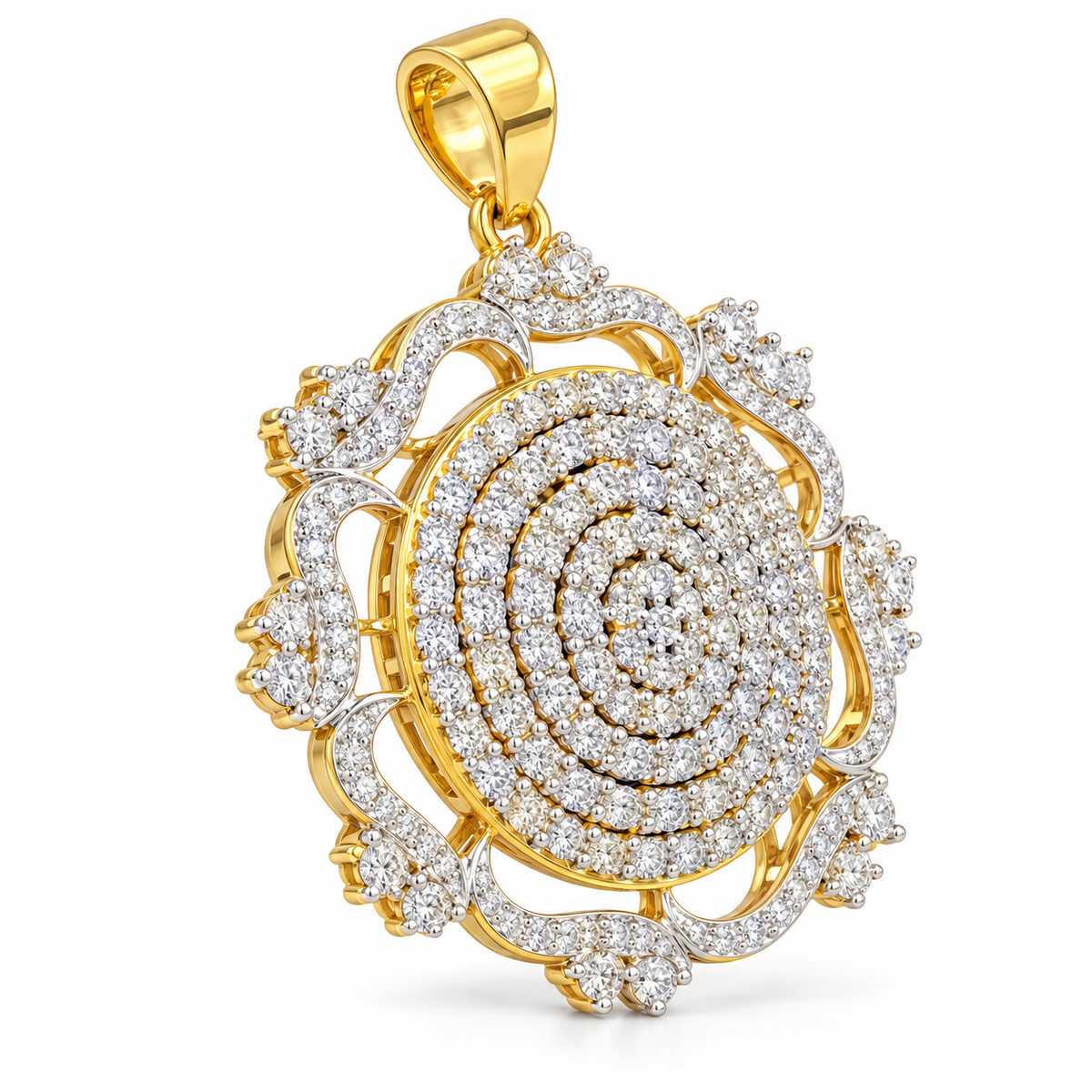 Yellow Gold Diamond Circular Floral Pendant for Women | Savya Jewels