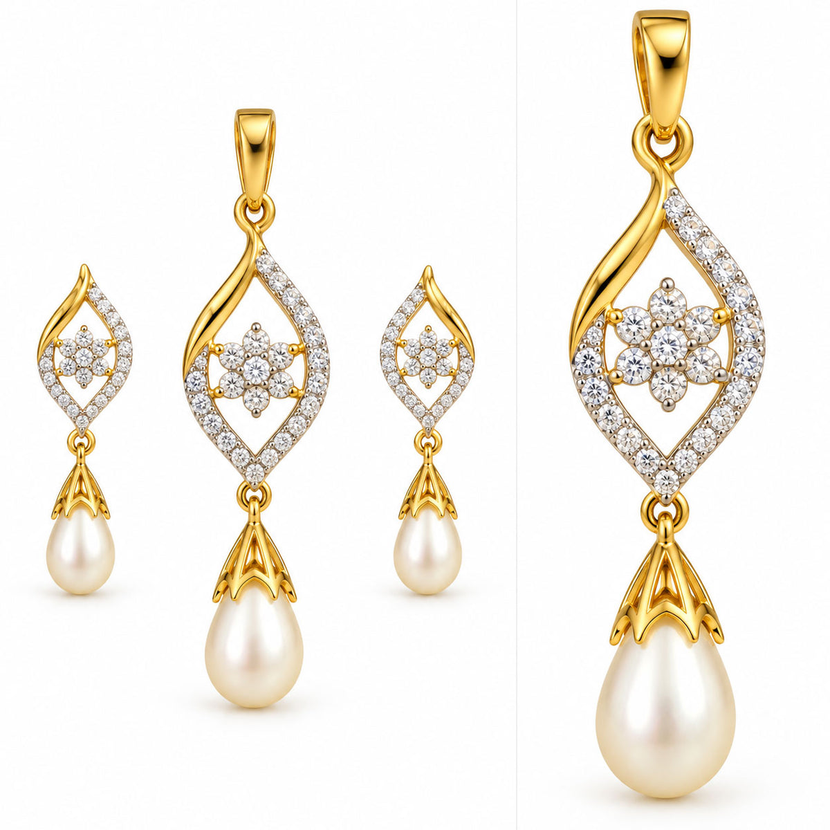 Royale Diamond Pearl Drop Pendant Set