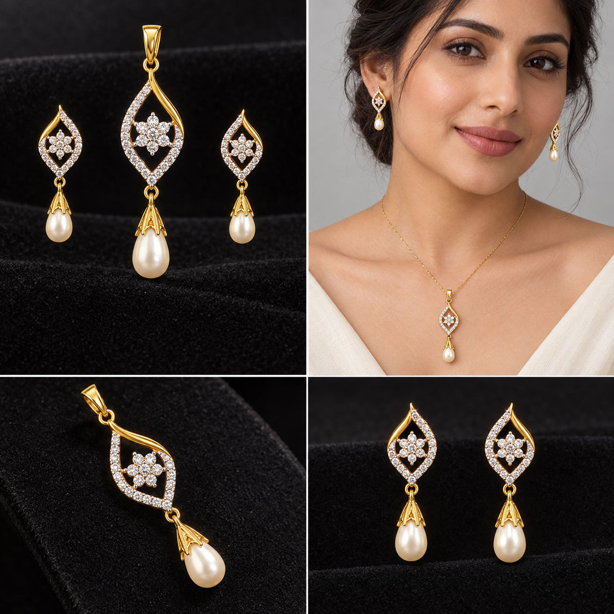 Royale Diamond Pearl Drop Pendant Set