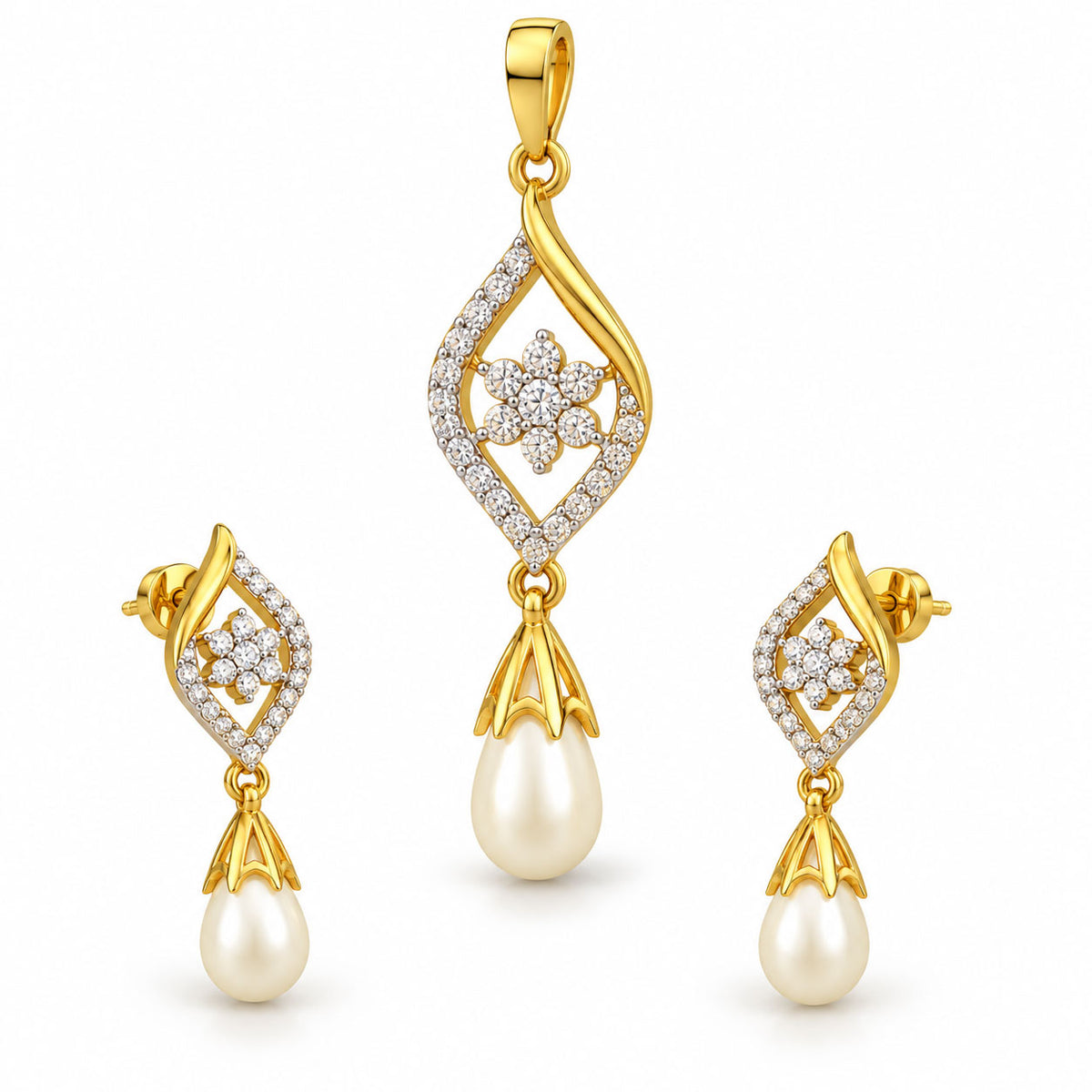 Royale Diamond Pearl Drop Pendant Set