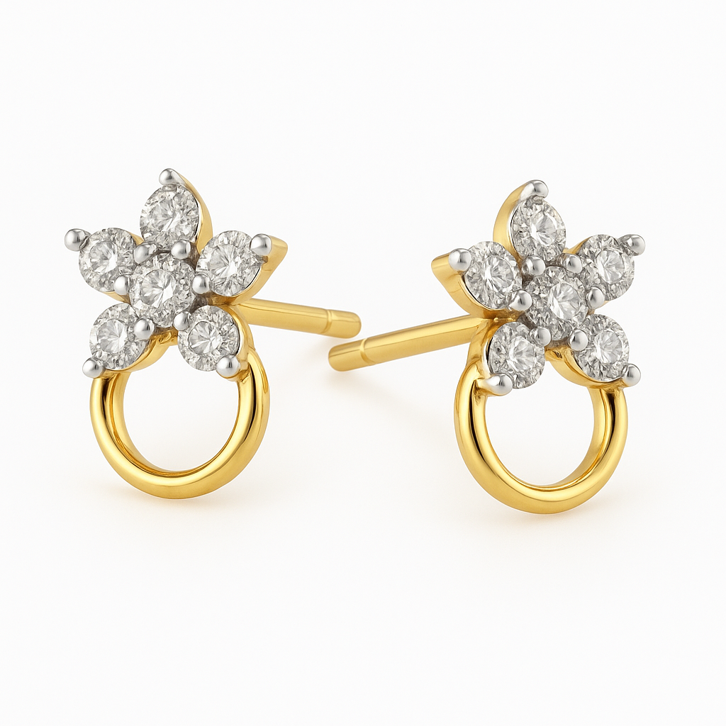 Best Blossom Halo Diamond Stud Earrings in Meerut | Savya Jewels