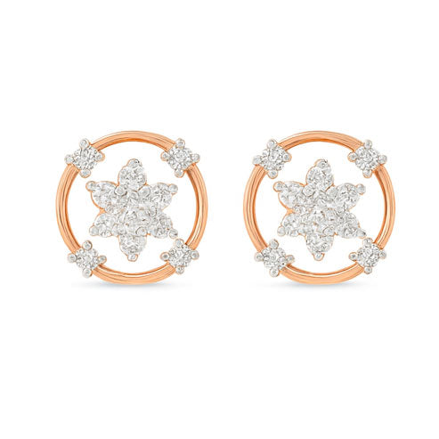 Rose Gold Bloom Diamond Earring | Savya Jewels | 18-kt-gold