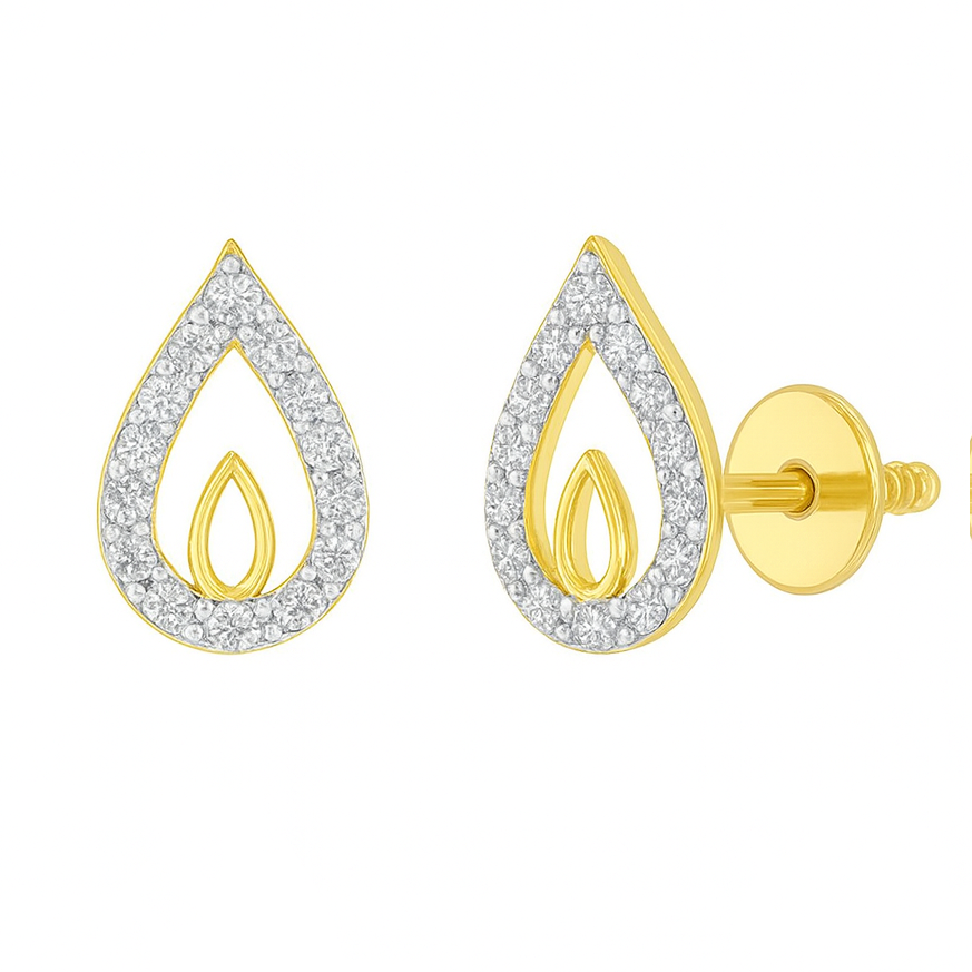 Petite Halo Drop Diamond Earrings | Savya Jewels | 18-kt-gold