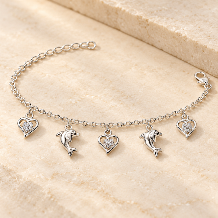 Dolphin Design Silver Link Bracelet for Women | Savya Jewels