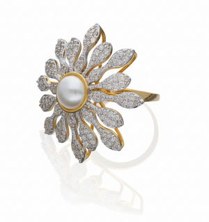 Best Dazzling Pearl Halo Sunflower Ring in Meerut | Savya Jewels