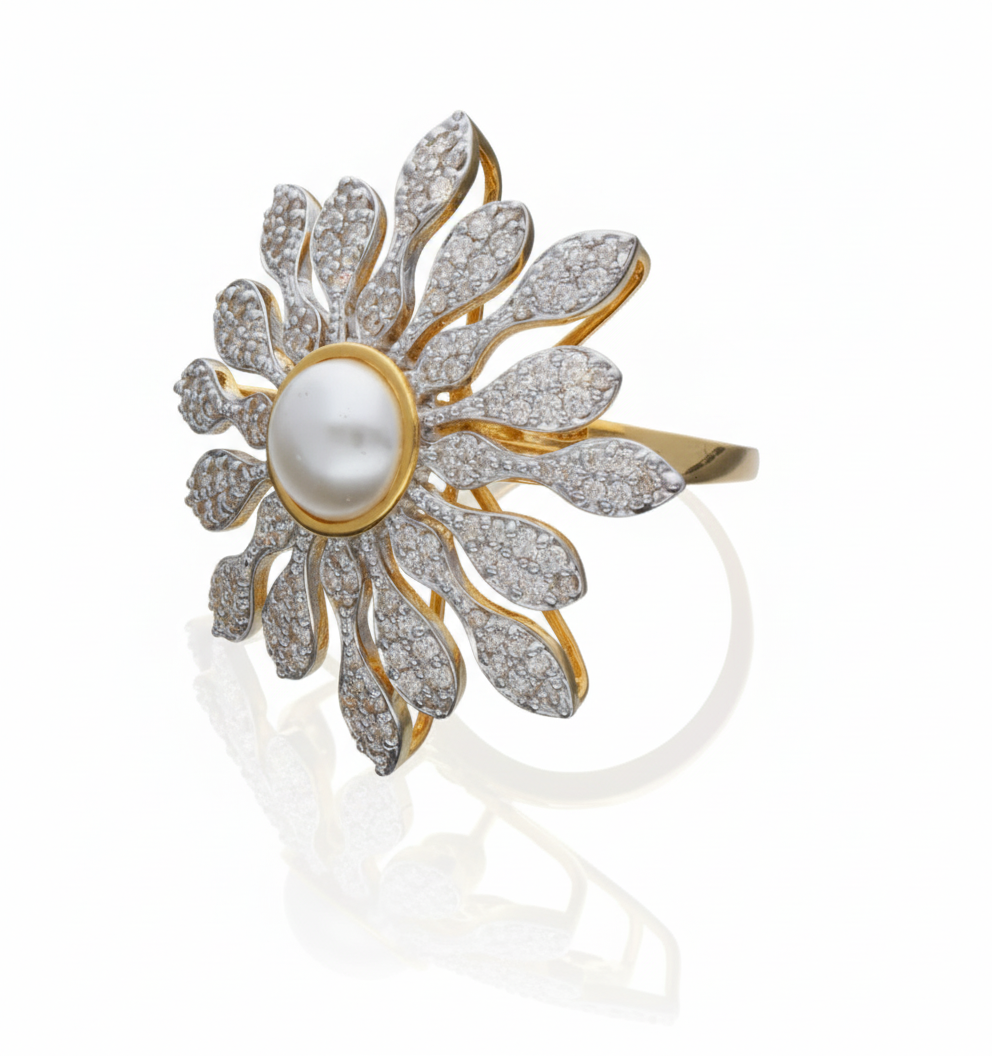 Best Dazzling Pearl Halo Sunflower Ring in Meerut | Savya Jewels