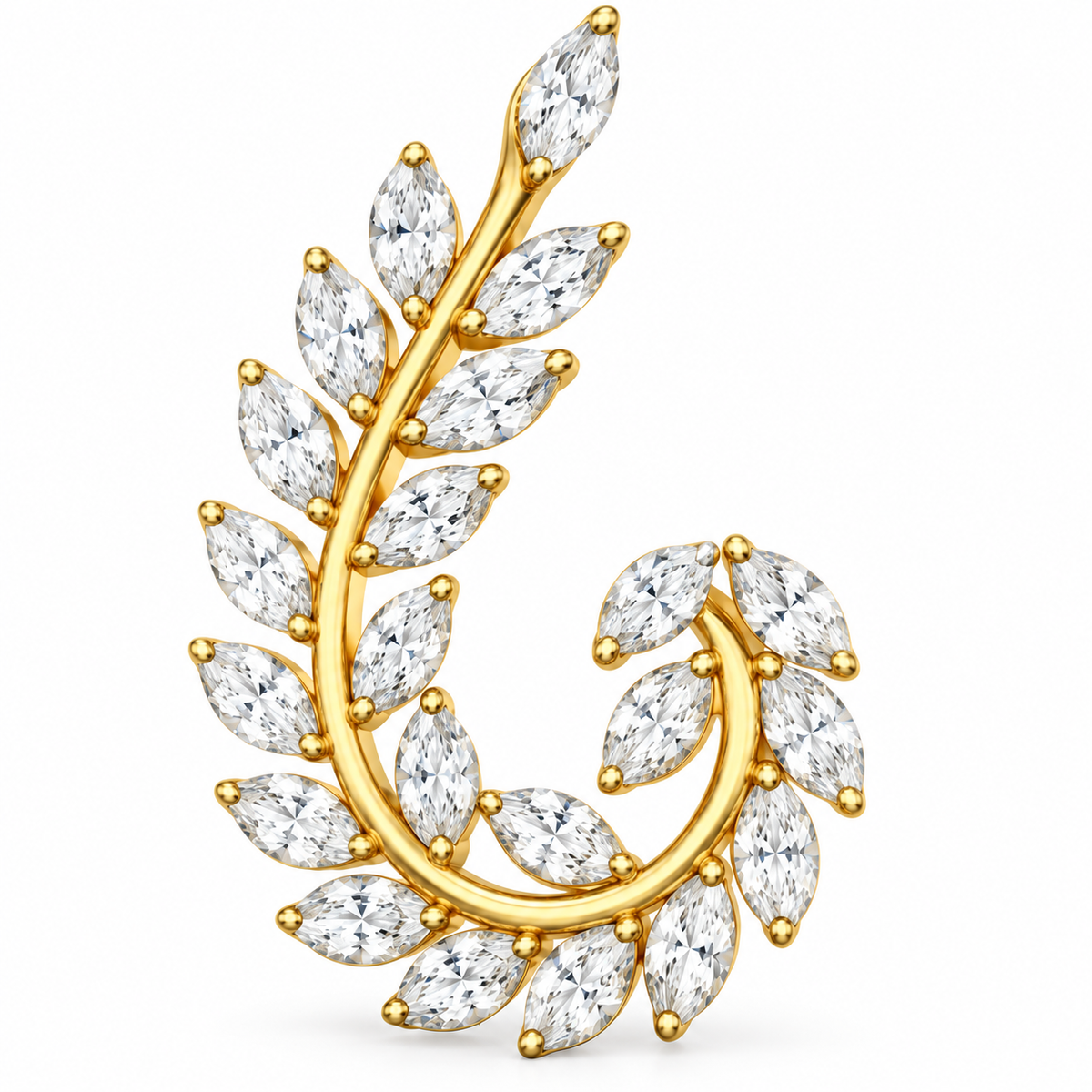 Diamond Leaf Swirl Stud Earrings in Yellow Gold | Savya Jewels