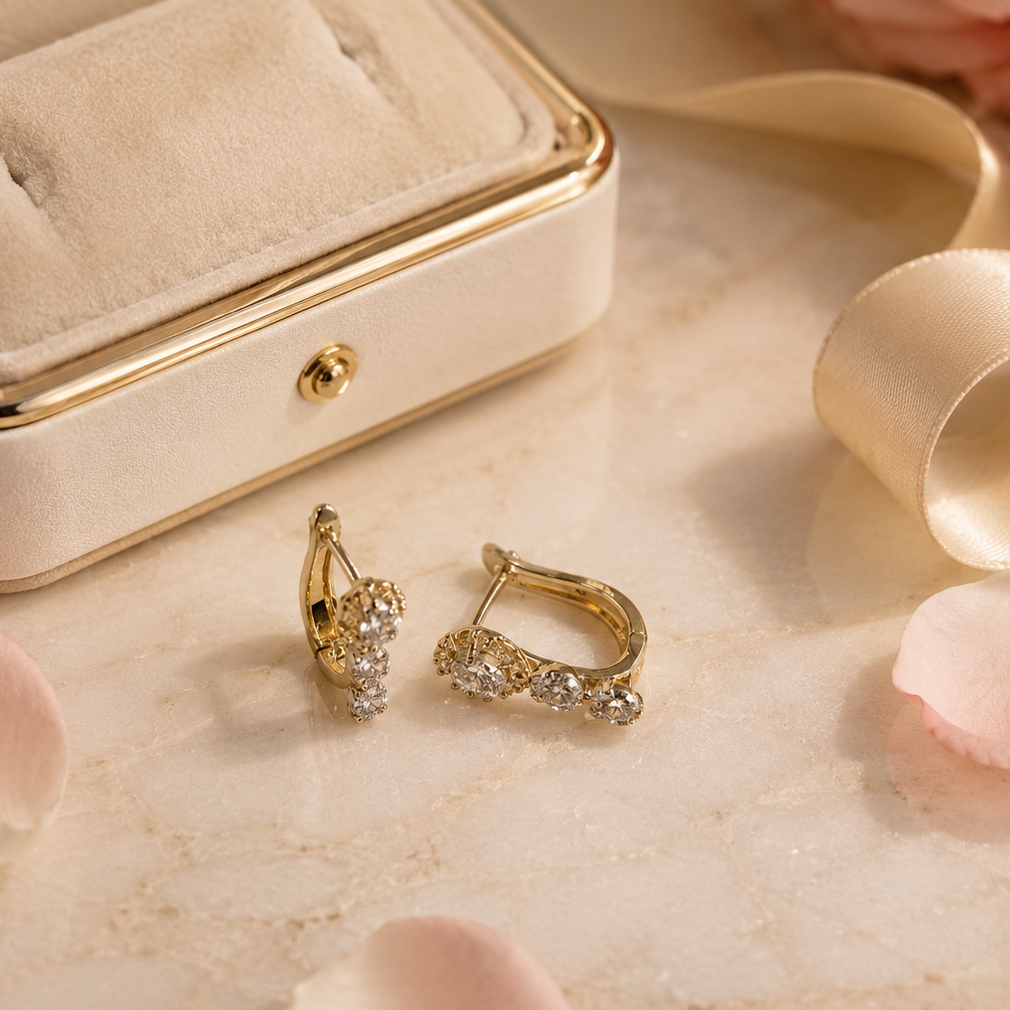 Everyday Elegance Diamond Bali Earrings – Brilliant-Cut Diamonds in 14Kt Gold for Daily Wear