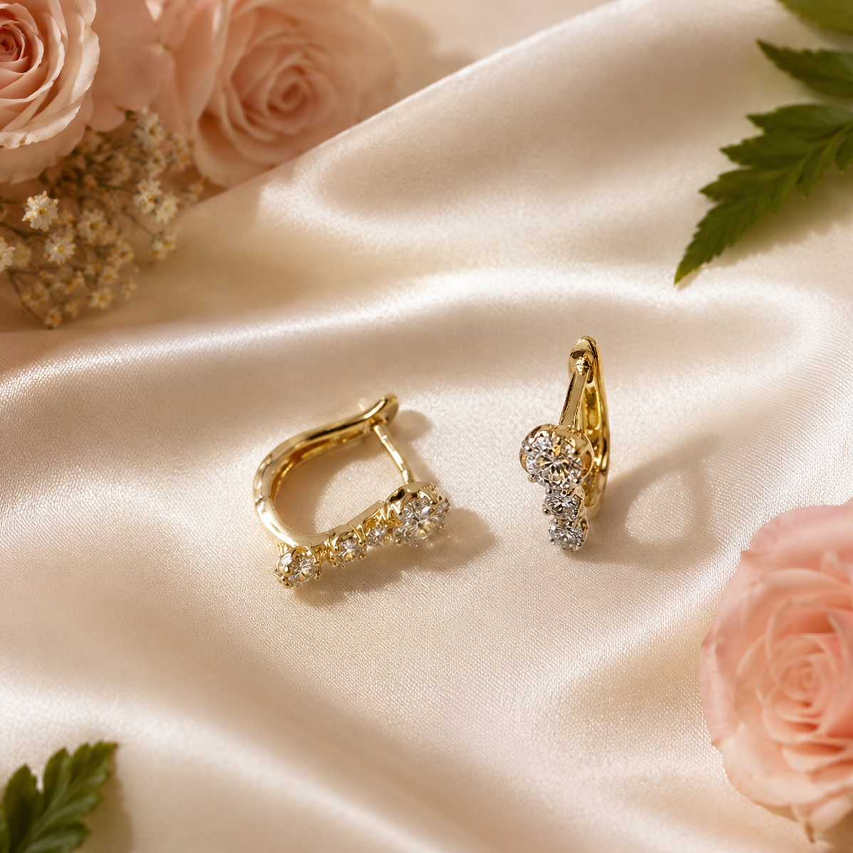 Everyday Elegance Diamond Bali Earrings – Brilliant-Cut Diamonds in 14Kt Gold for Daily Wear