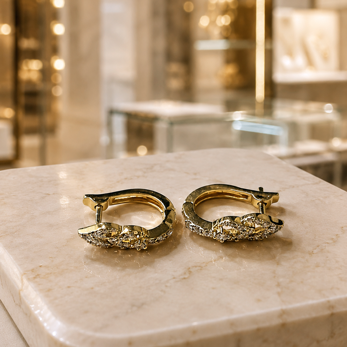 Delicate Diamond Bali Earrings – Brilliant-Cut Diamonds in 14Kt Gold for Everyday Elegance