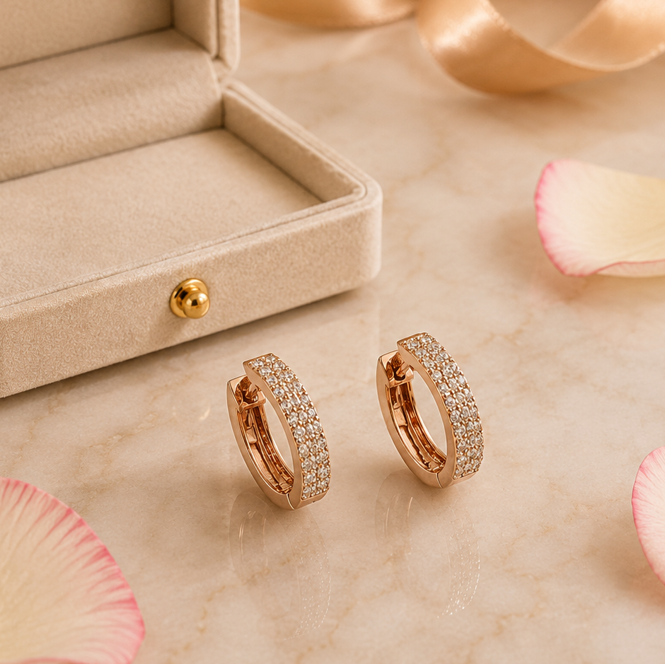 Radiant Diamond Bali Earrings – Brilliant-Cut Diamonds in 14Kt Gold with Luxurious Sparkle