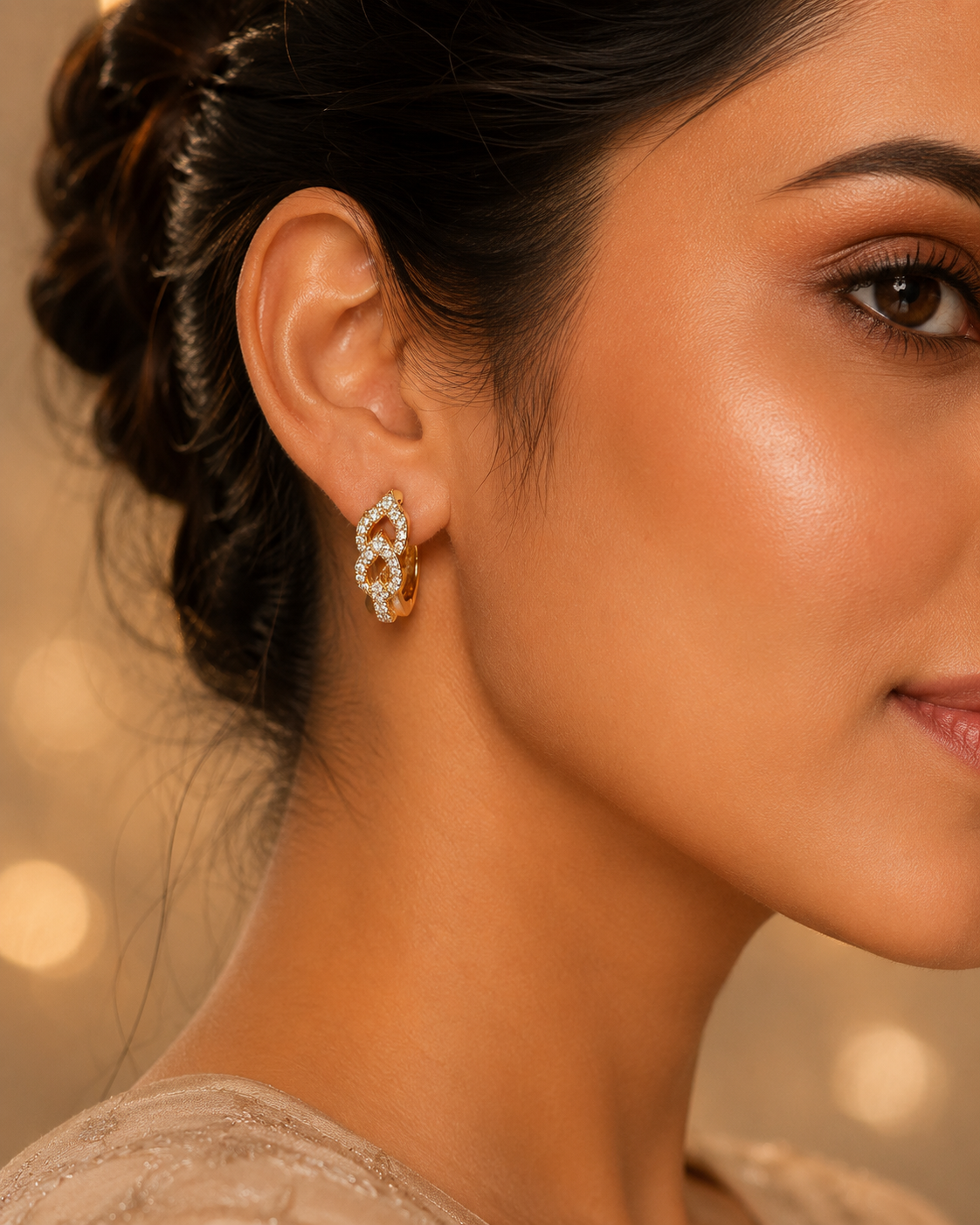 Delicate Diamond Bali Earrings – Brilliant-Cut Diamonds in 14Kt Gold for Everyday Elegance