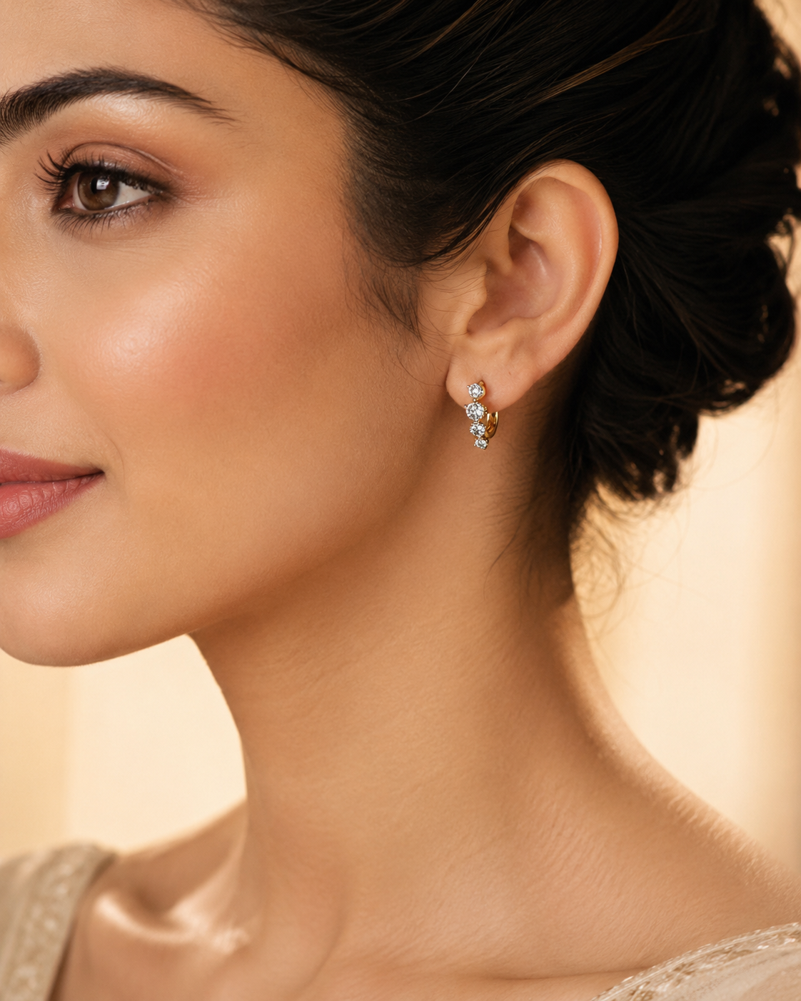 Everyday Elegance Diamond Bali Earrings – Brilliant-Cut Diamonds in 14Kt Gold for Daily Wear