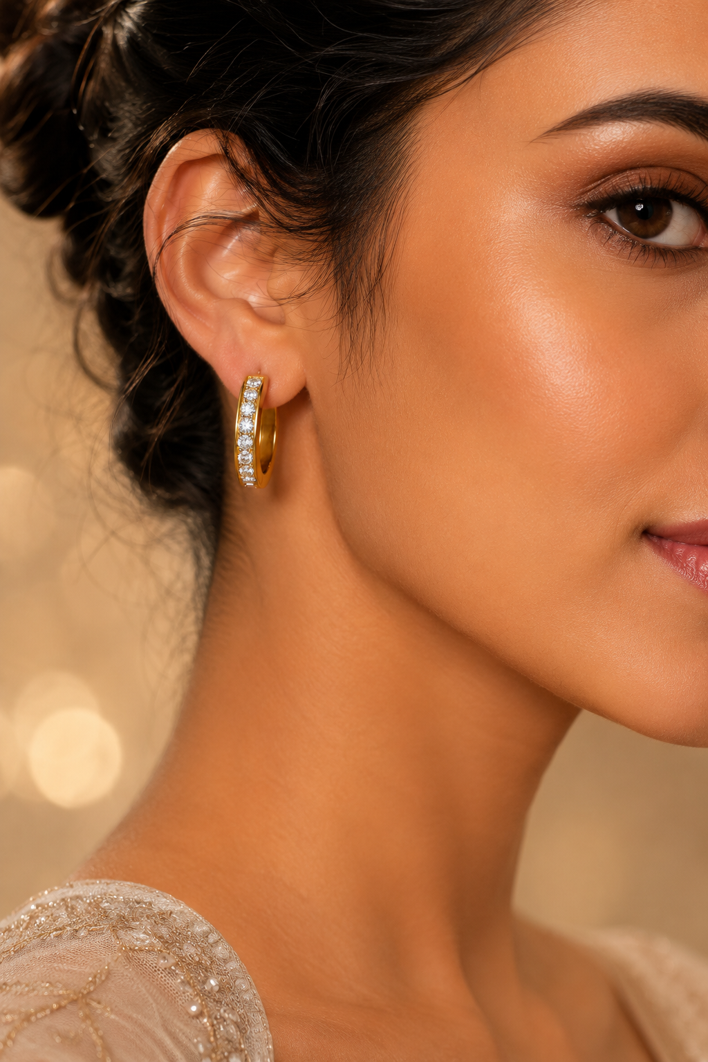 Lustrous Diamond Bali Earrings – 0.66 Ct Brilliant-Cut Diamonds in 14Kt Gold for Timeless Style