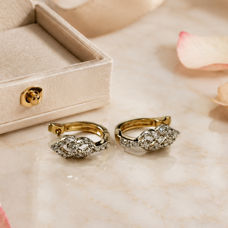 Delicate Diamond Bali Earrings – Brilliant-Cut Diamonds in 14Kt Gold for Everyday Elegance