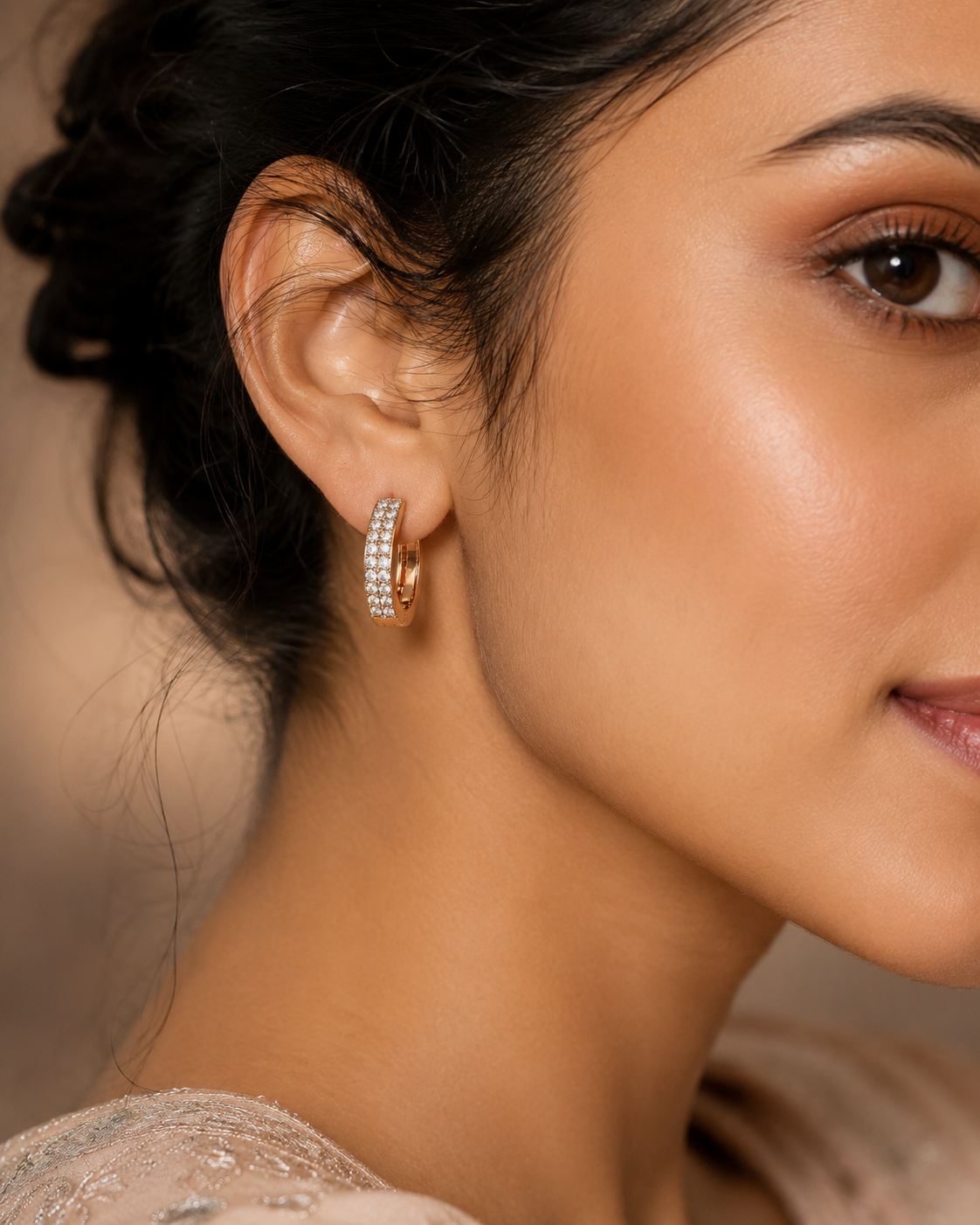Radiant Diamond Bali Earrings – Brilliant-Cut Diamonds in 14Kt Gold with Luxurious Sparkle