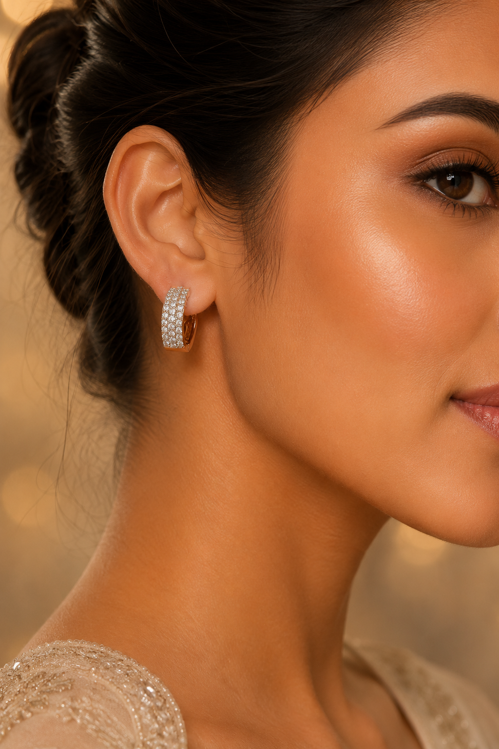Opulent Diamond Bali Earrings – 1.15 Ct Brilliant-Cut Diamonds in 14Kt Gold for Timeless Luxury